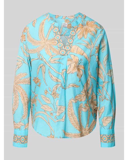 Emily Van Den Bergh Blue Regular Fit Bluse mit Tunikakragen