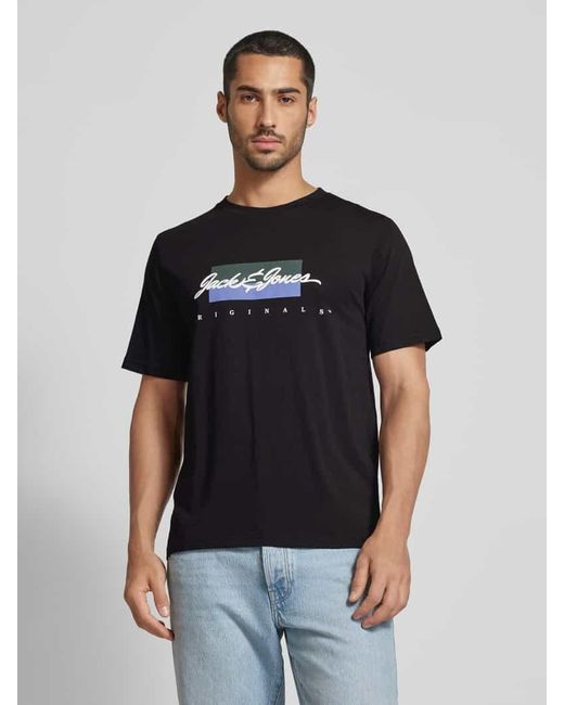 Jack & Jones T-Shirt mit Label-Print Modell 'WAYNE' in Black für Herren