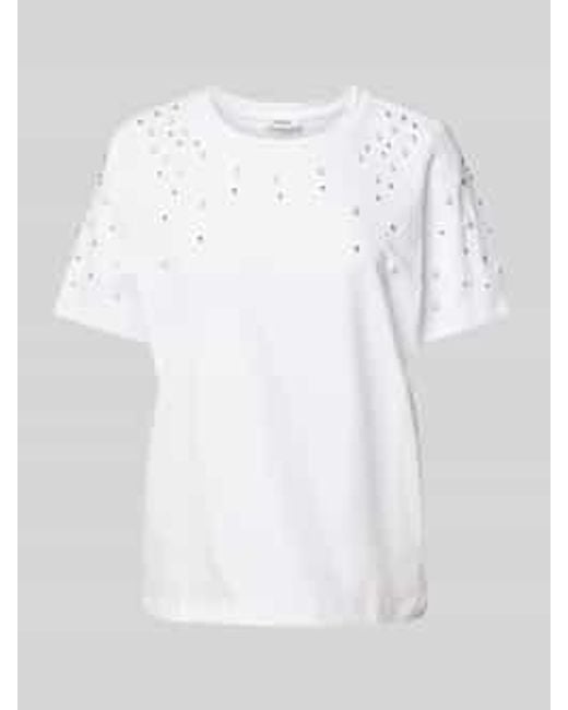 S.oliver Relaxed Fit T-shirt Van Puur Katoen Met Sierparels in het White
