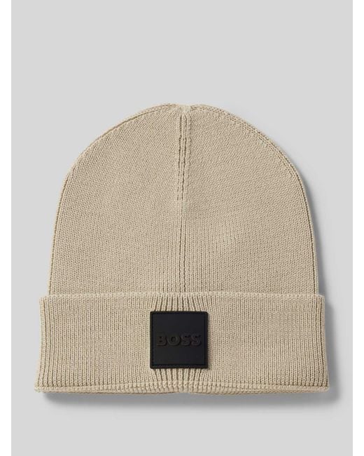 Boss Beanie Met Labeldetail, Model 'Foxxy' in het Natural voor heren