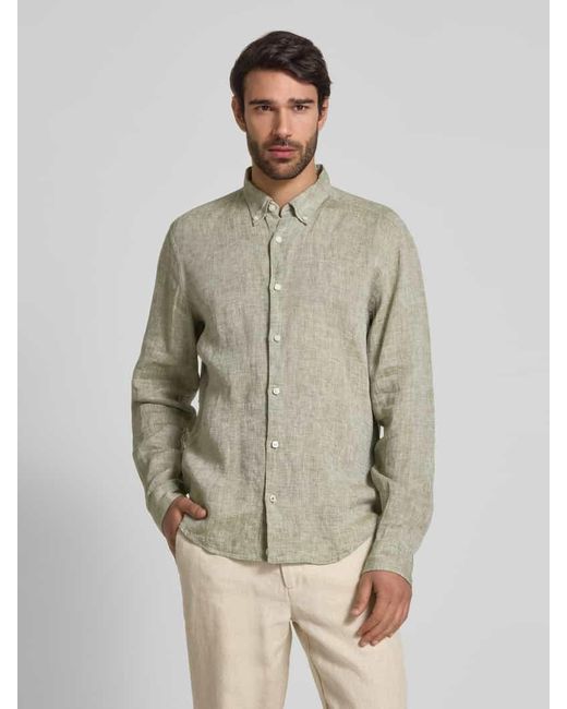Boss Regular Fit Leinenhemd mit Button-Down-Kragen in Natural für Herren