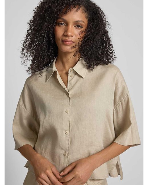 Drykorn Relaxed Fit Linnen Blouse Met Extra Brede Schouders in het Natural