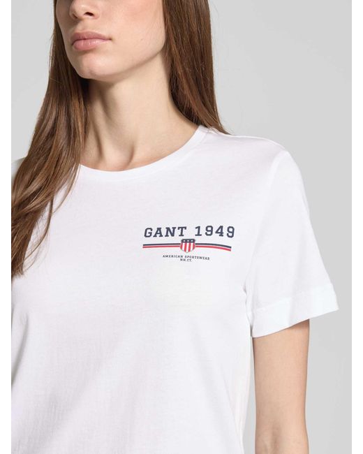Gant Regular Fit T-Shirt Van Puur Katoen Met Logoprint in het White