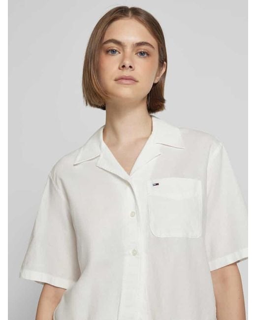 Tommy Hilfiger White Relaxed Fit Hemdbluse aus Baumwoll-Leinen-Mix