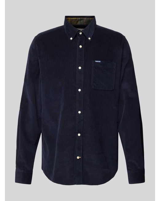 Barbour Tailored Fit Ribcordoverhemd Met Borstzak, Model 'Ramsey' in het Blue voor heren