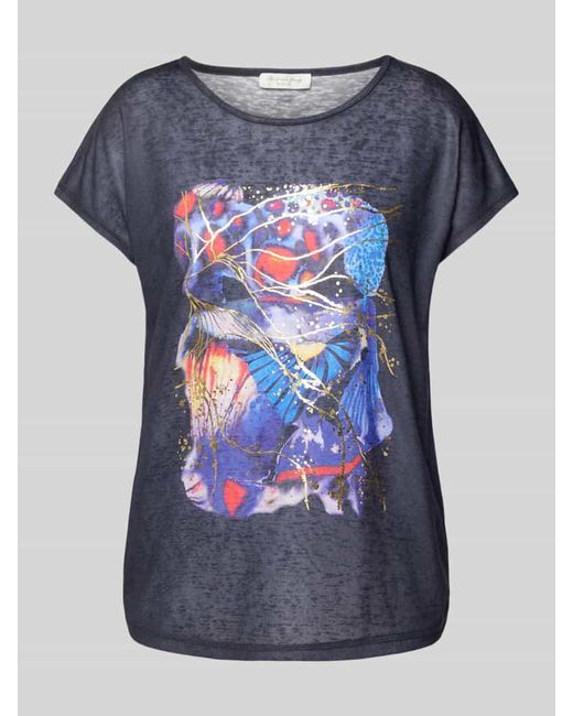 Christian Berg Women Blue T-Shirt mit Motiv-Print