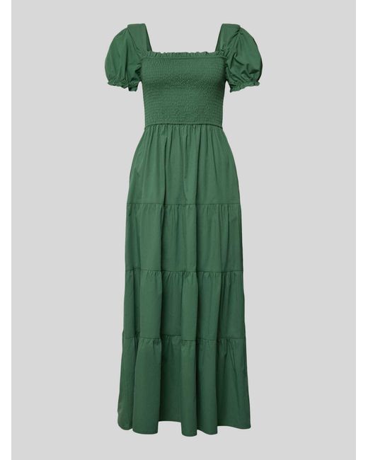 Apricot Maxi-Jurk Met Smokdetail En Vierkante Hals in het Green