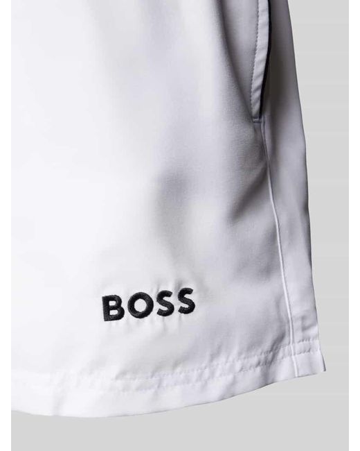 Boss Badehose mit Label-Stitching in White für Herren