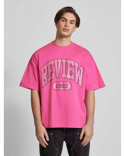 Review Oversized T-Shirt mit Label-Print in Pink für Herren