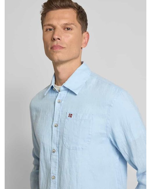 Napapijri Slim Fit Leinenhemd Mit Logo-Stitching in Blue für Herren