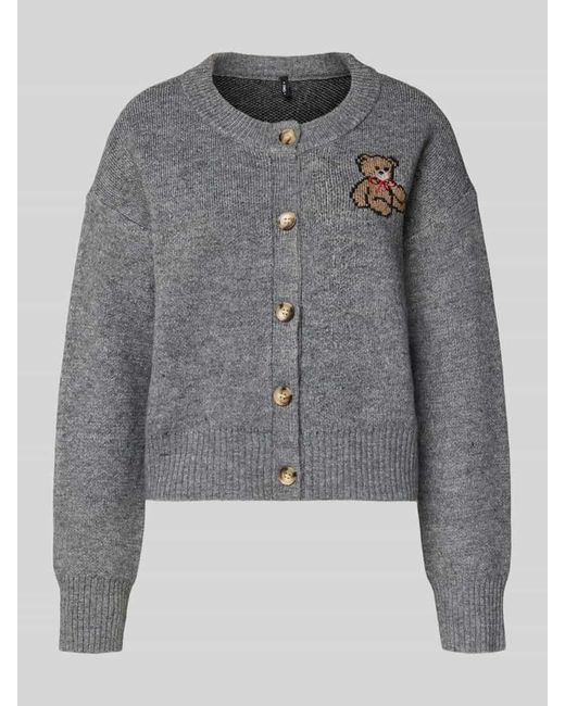 ONLY Gray Relaxed Fit Strickjacke mit Motiv-Print Modell 'TEDDY'