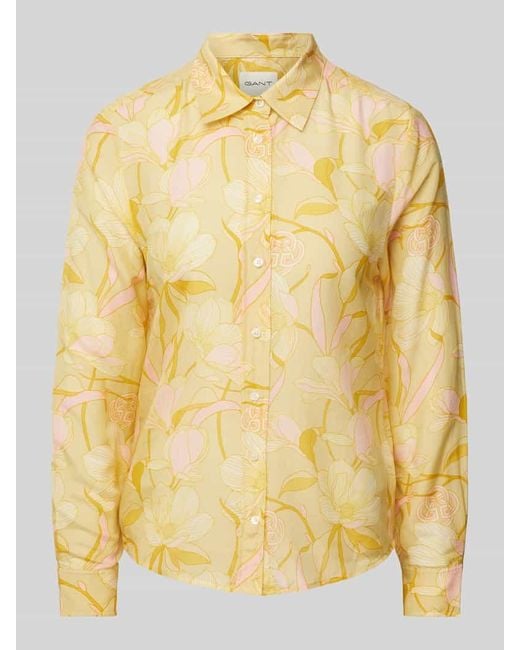 Gant Yellow Regular Fit Hemdbluse mit Allover-Muster Modell 'MAGNOLIA'