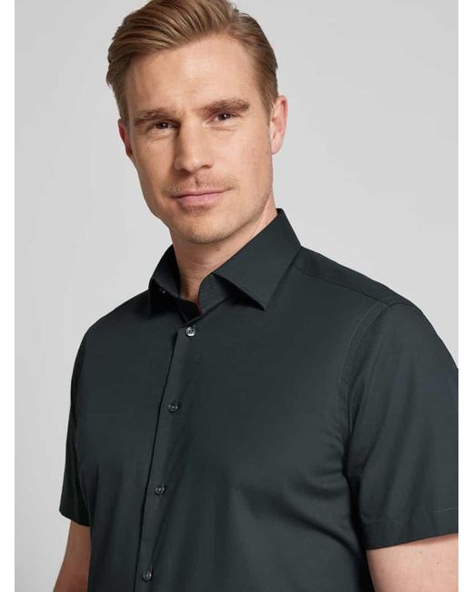 Christian Berg Men Business-Hemd in unifarbenem Design in Black für Herren