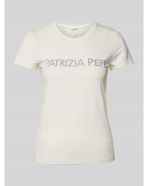 Patrizia Pepe Natural T-Shirt mit Strasssteinbesatz Modell 'MAGLIA'