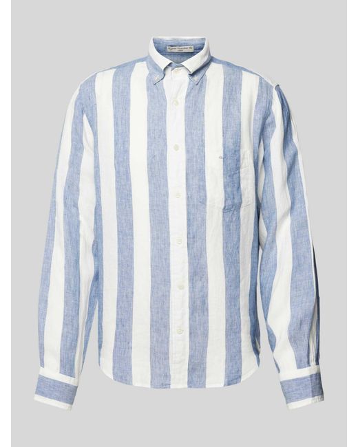 Gant Regular Fit Leinenhemd mit Blockstreifen in Blue für Herren