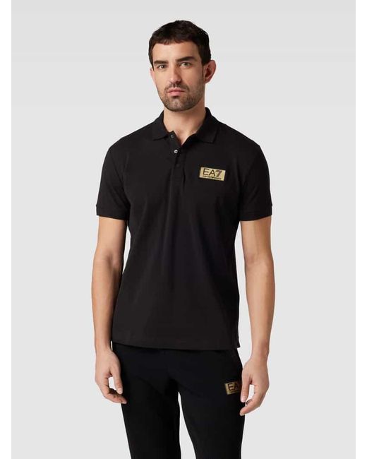 EA7 Poloshirt mit Label-Patch in Black für Herren