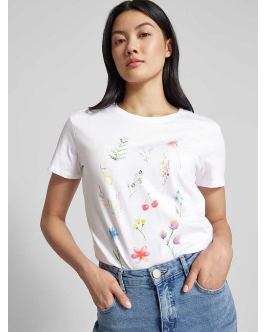 Jake*s White T-Shirt mit floralem Print