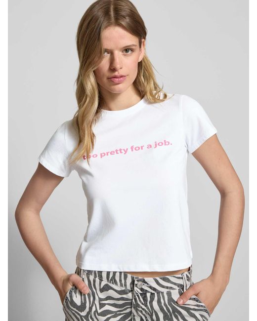 Review T-shirt Met Statementstitching in het White