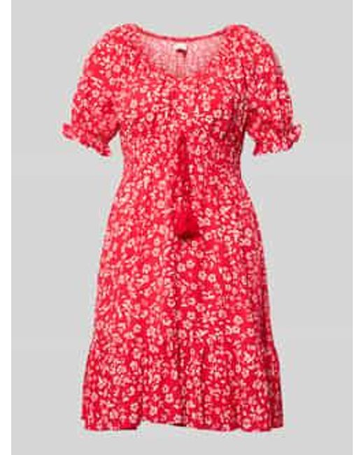 Apricot Mini-Jurk Van Viscose Met Sierkwastjes En Smokdetails in het Red