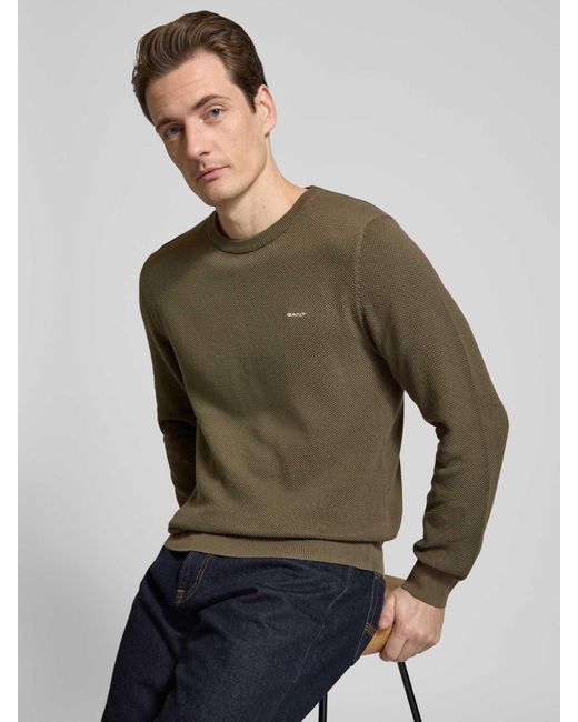 Gant Gebreide Pullover Met Labelstitching in het Green voor heren