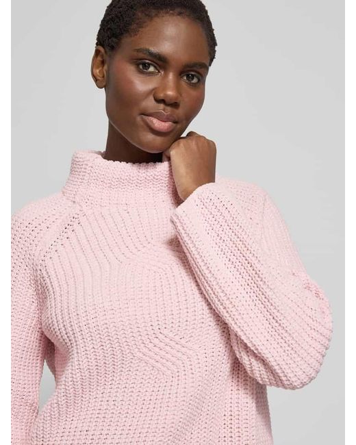 Monari Pink Strickpullover mit Stehkragen Modell 'Basic Chenille'