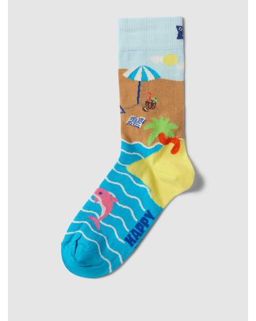 Happy Socks Blue Socken im Allover-Look Modell 'Beach Break'
