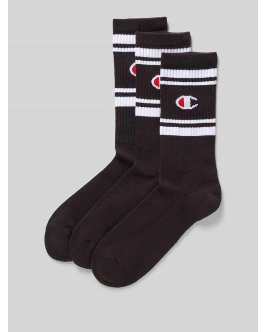 Champion Socken mit Logo-Stitching Modell 'Crew' im 3er-Pack in Black für Herren