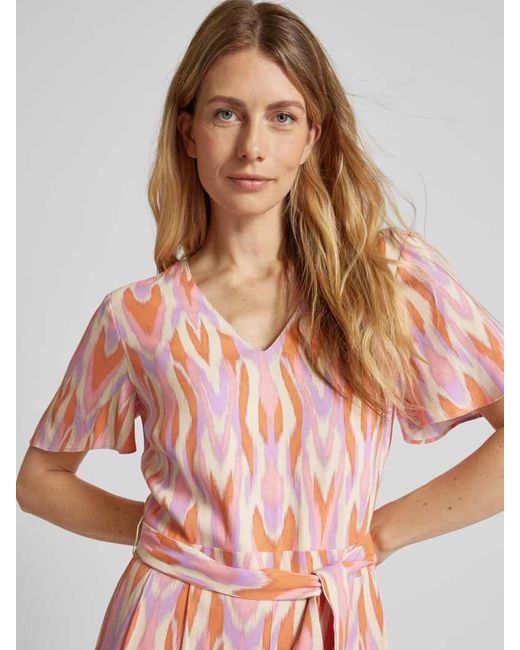 Comma, Pink Jumpsuit aus Viskose mit Allover-Muster und Bindegürtel