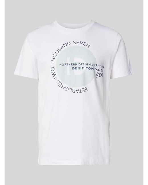 Tom Tailor Regular Fit T-shirt Met Groot Labelopschrift in het White voor heren