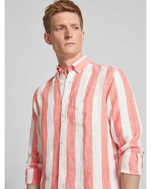 Gant Regular Fit Linnen Overhemd Met Blokstrepen in het Pink voor heren