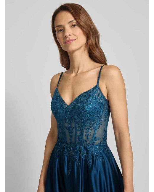 Luxuar Blue Abendkleid mit Ziersteinbesatz
