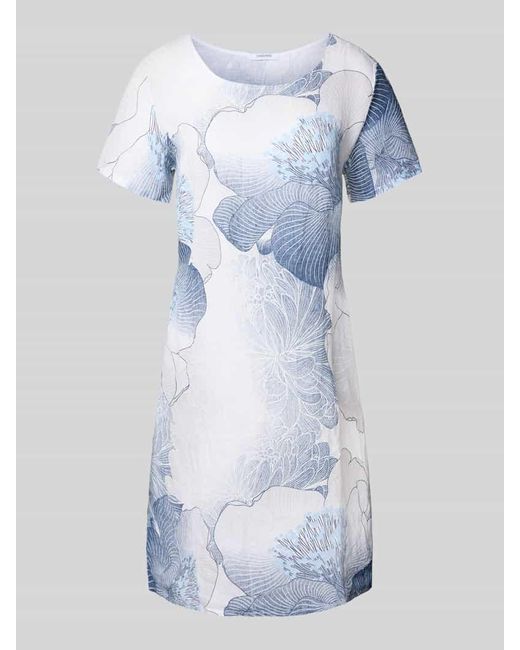 ZABAIONE Blue Tailliertes Knielanges Kleid aus Leinen-Baumwoll-Mix