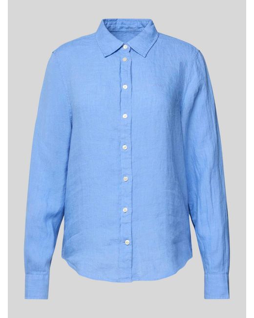 Gant Regular Fit Linnen Overhemd Met Platte Kraag in het Blue