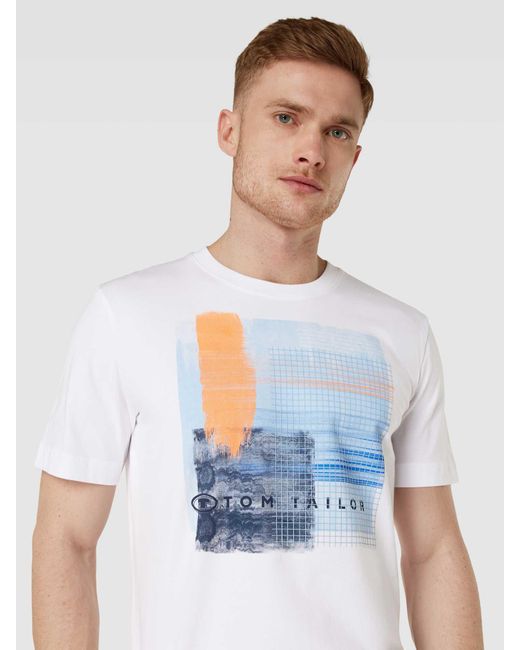 Tom Tailor T-shirt Met Motief- En Labelprint in het Blue voor heren