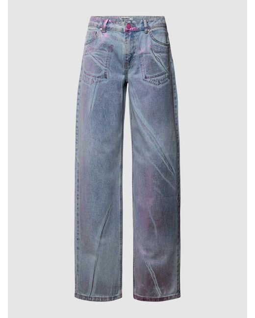 Review Blue Mid Waist Straight Fit Jeans aus reiner Baumwolle