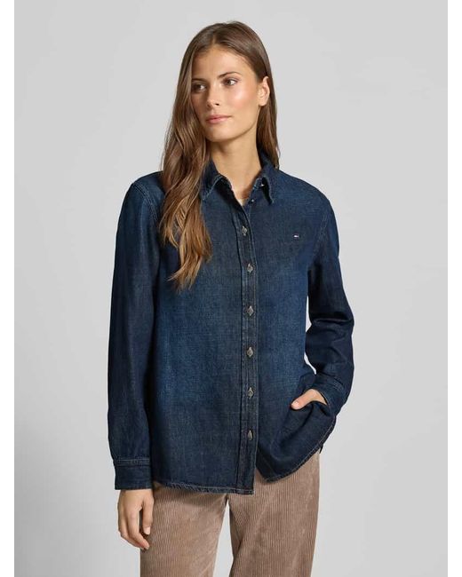 Tommy Hilfiger Blue Regular Fit Denim-Hemdbluse aus Baumwoll-Lyocell-Mix Modell 'MILO'