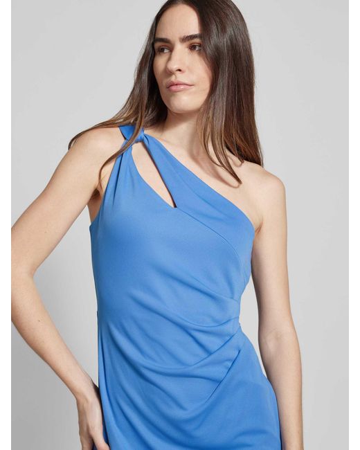 Ralph Lauren Knielange Cocktailjurk Met Knoopdetail, Model 'Zianzan' in het Blue