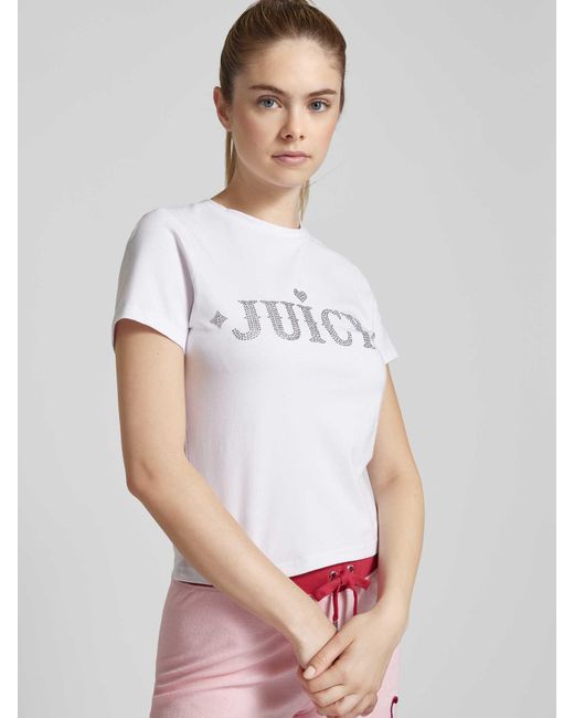 Juicy Couture White T-Shirt mit Ziersteinbesatz und Rundhalsausschnitt