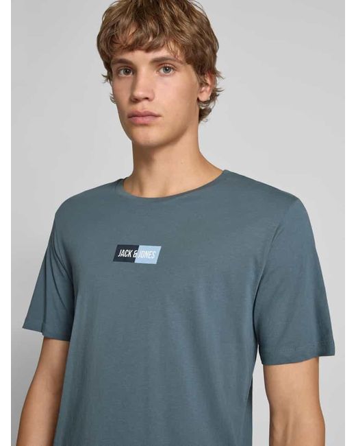 Jack & Jones T-Shirt mit Label-Print und Rundhalsausschnitt in Blue für Herren