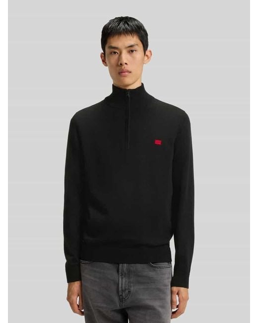 HUGO Regular Fit Troyer aus reiner Baumwolle Modell 'SAN QUINTUS' in Black für Herren