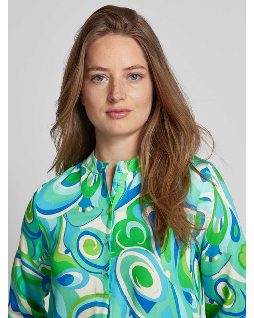 Emily Van Den Bergh Green Knielanges Hemdblusenkleid aus Viskose mit Allover-Muster