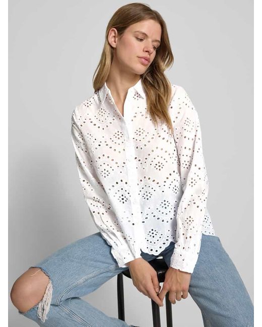 Pieces White Regular Fit Langarmbluse aus reiner Baumwolle Modell 'VILDE'