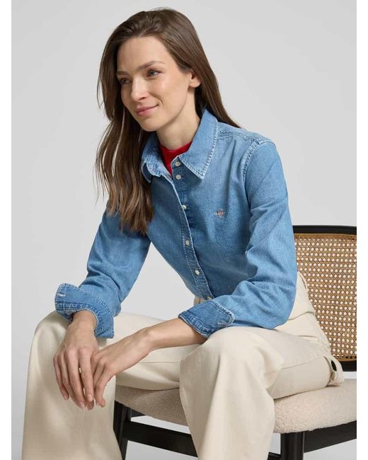 Gant Blue Regular Fit Hemdbluse mit Label-Stitching