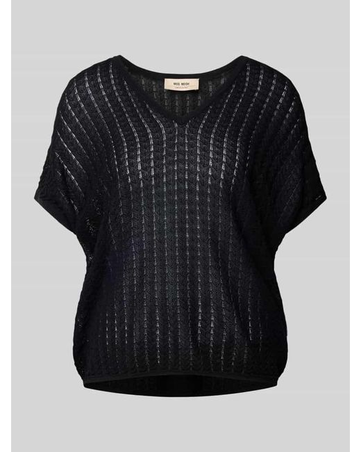 Mos Mosh Black Strickpullover mit V-Ausschnitt Modell 'Shani Plain'
