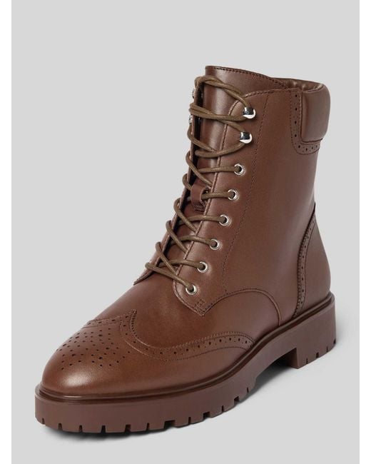 Ralph Lauren Veterboots Van Leer Met Siernaden, Model 'Alysn' in het Brown