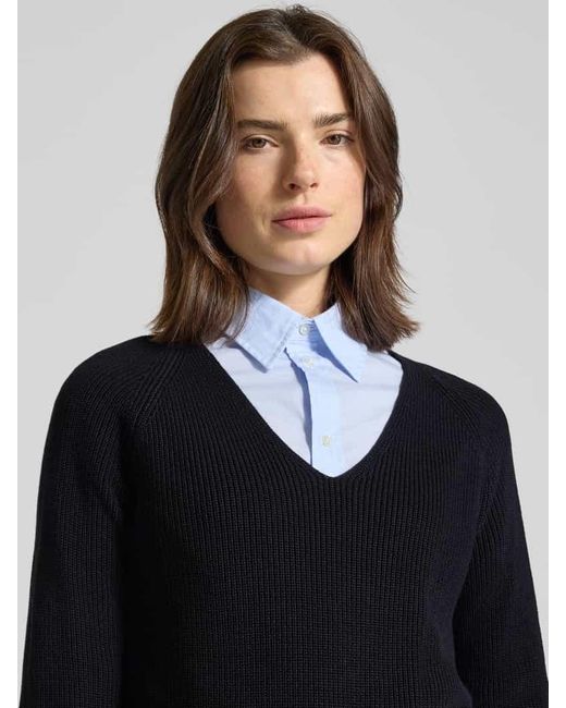 Zero Blue Strickpullover mit V-Ausschnitt