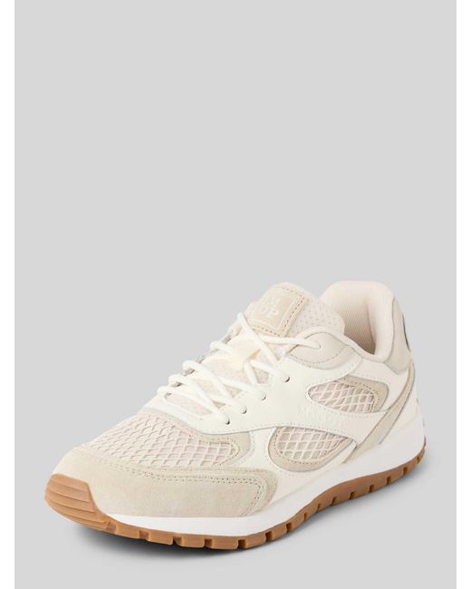 Marc O' Polo Lage Sneakers Met Grof Gebreide Mesh Inzet in het Natural