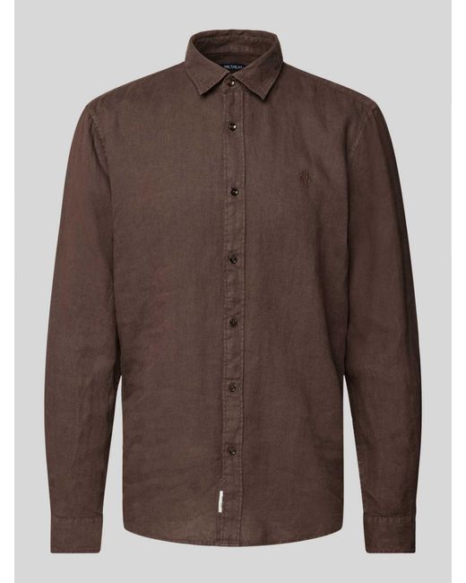 Mcneal Regular Fit Vrijetijdsoverhemd Van Puur Linnen Met Logostitching in het Brown voor heren