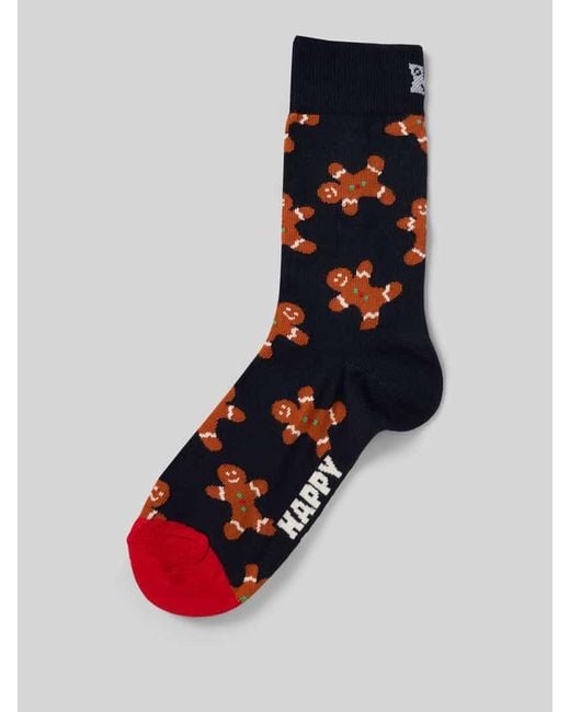 Happy Socks Blue Regular Fit Socken mit Motiv-Stitching Modell 'Gingerbread Man'