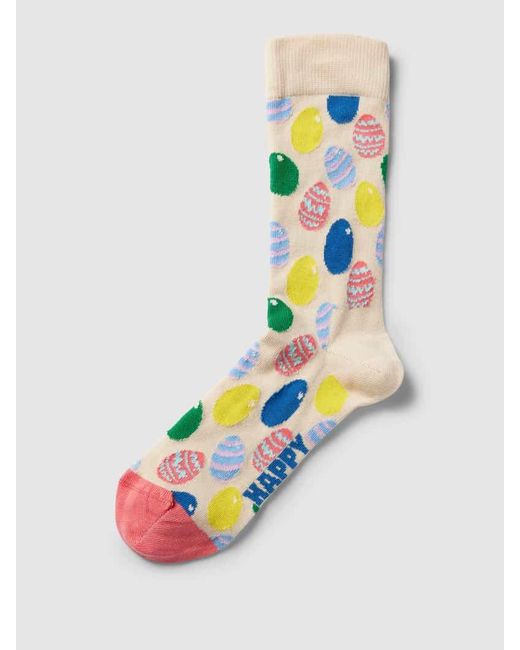 Happy Socks White Socken mit Label-Print Modell 'Eggs'